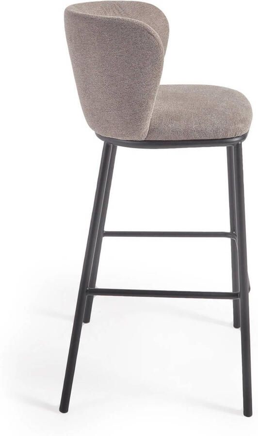 Kave Home Ciselia kruk lichtbruine chenille en staal in zwart hoogte 75 cm - Foto 5