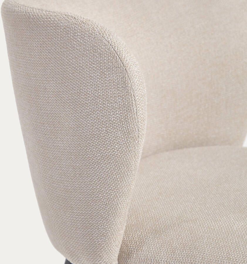 Kave Home Ciselia kruk beige chenille en staal in zwart hoogte 75 cm