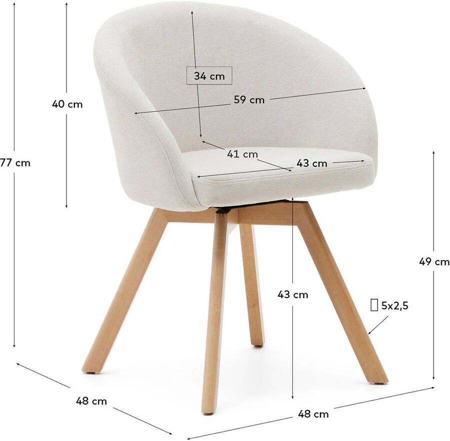 Kave Home Marvin-draaistoel met beige chenille stof massief