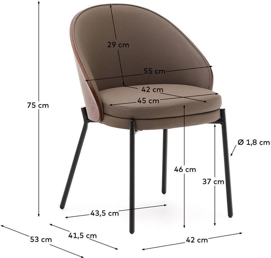 Kave Home Eetkamerstoel Eamy Lederlook Bruin