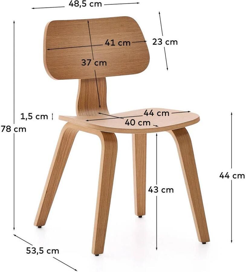 Kave Home Eetkamerstoel Gena Eiken en rubberhout