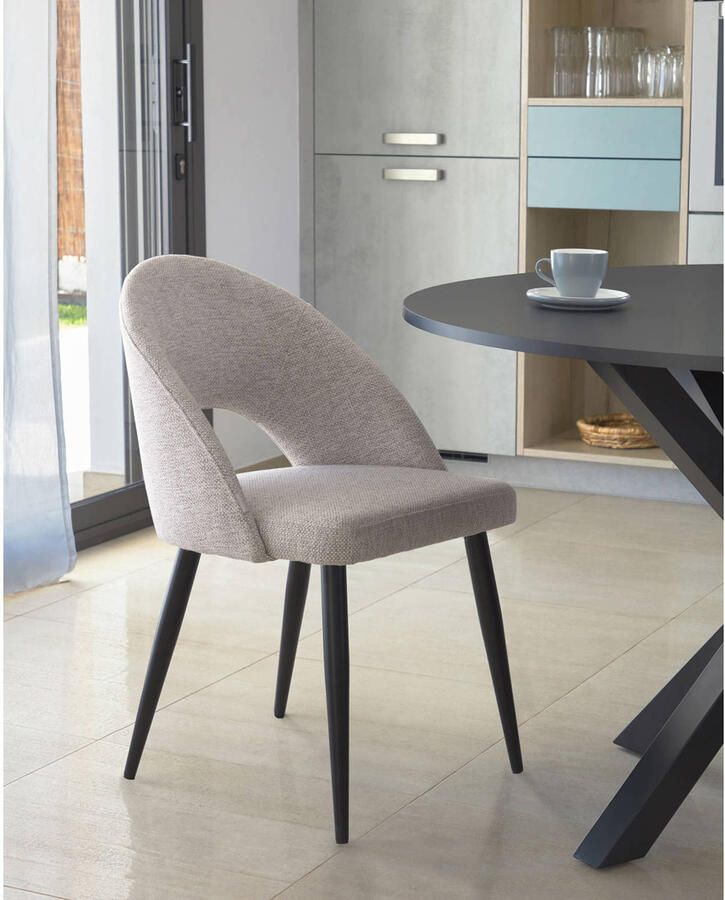 Kave Home Stoel Mael beige met stalen poten met zwarte afwerking - Foto 2
