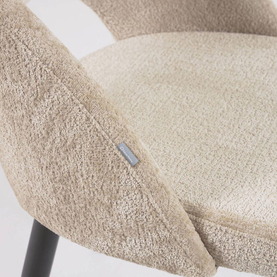 Kave Home Stoel Mael beige chenille met stalen poten met zwarte afwerking - Foto 2