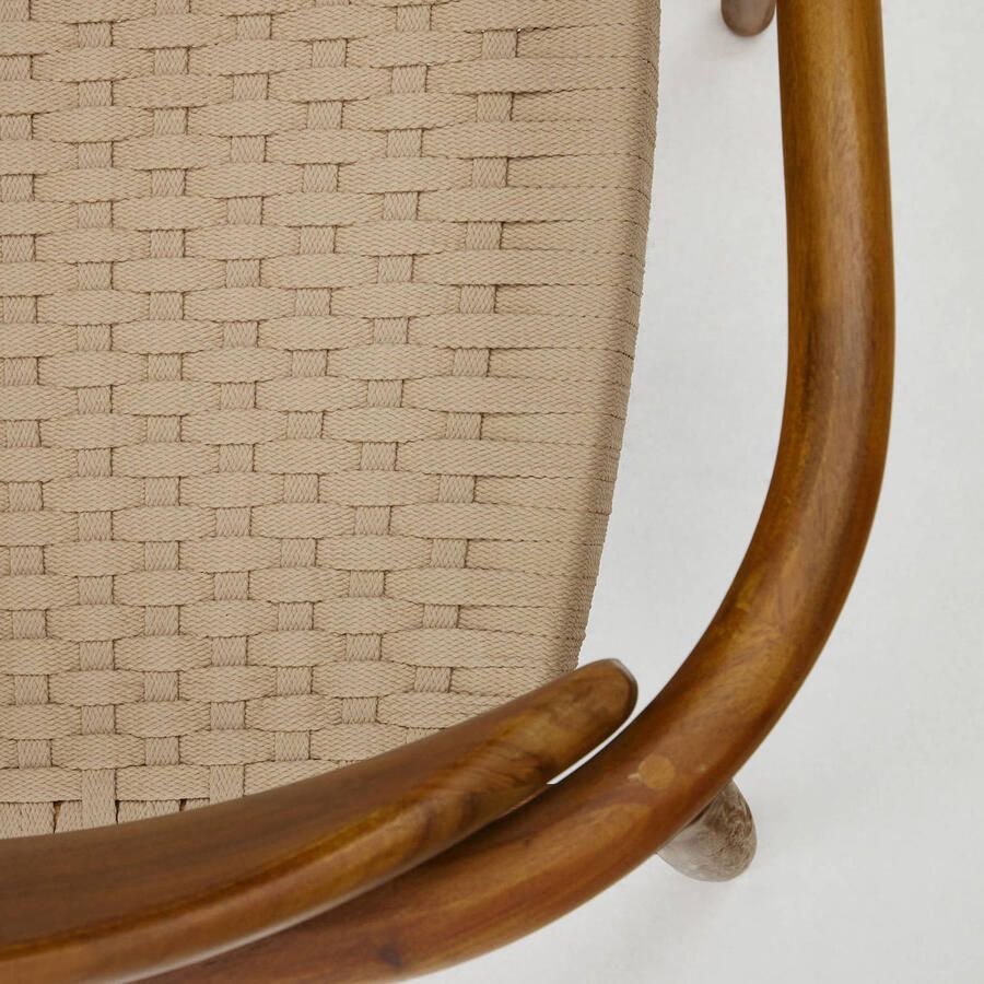 Kave Home Nina stoel in massief acaciahout met walnoten afwerking en beige touw - Foto 3