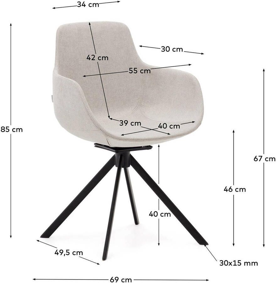 Kave Home Draaibare Eetkamerstoel Tissiana Chenille Beige