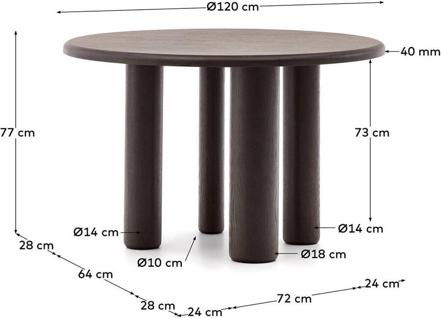 Kave Home Ronde Mailen-tafel in essenfineer met donkere afwerking Ø