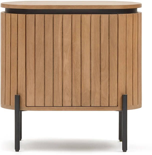 Kave Home Licia nachtkastje met 1 deurtje in massief mangohout en zwart gelakt metaal 55 x 55 cm