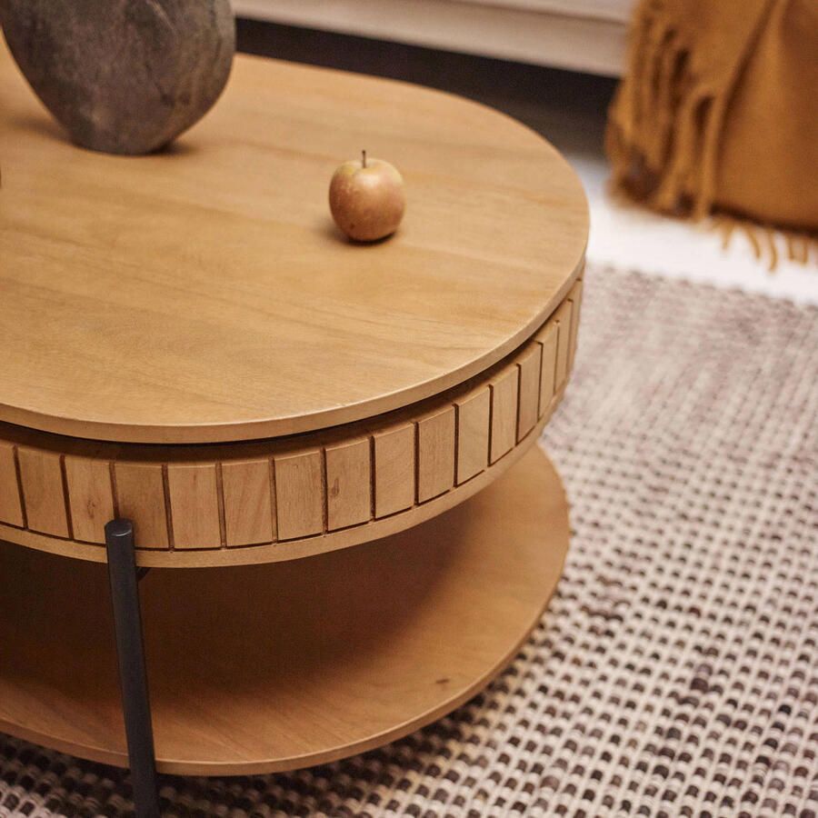 Kave Home Licia salontafel met 1 lade in massief mangohout en zwart gelakt metaal 130 x 65 cm - Foto 5