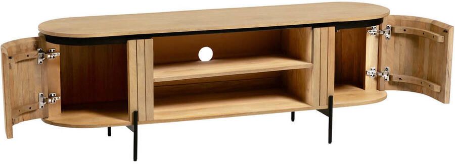 Kave Home Licia massief mangohouten TV-meubel met 2 deuren en zwart afgewerkt metaal 160 x 56 cm - Foto 4