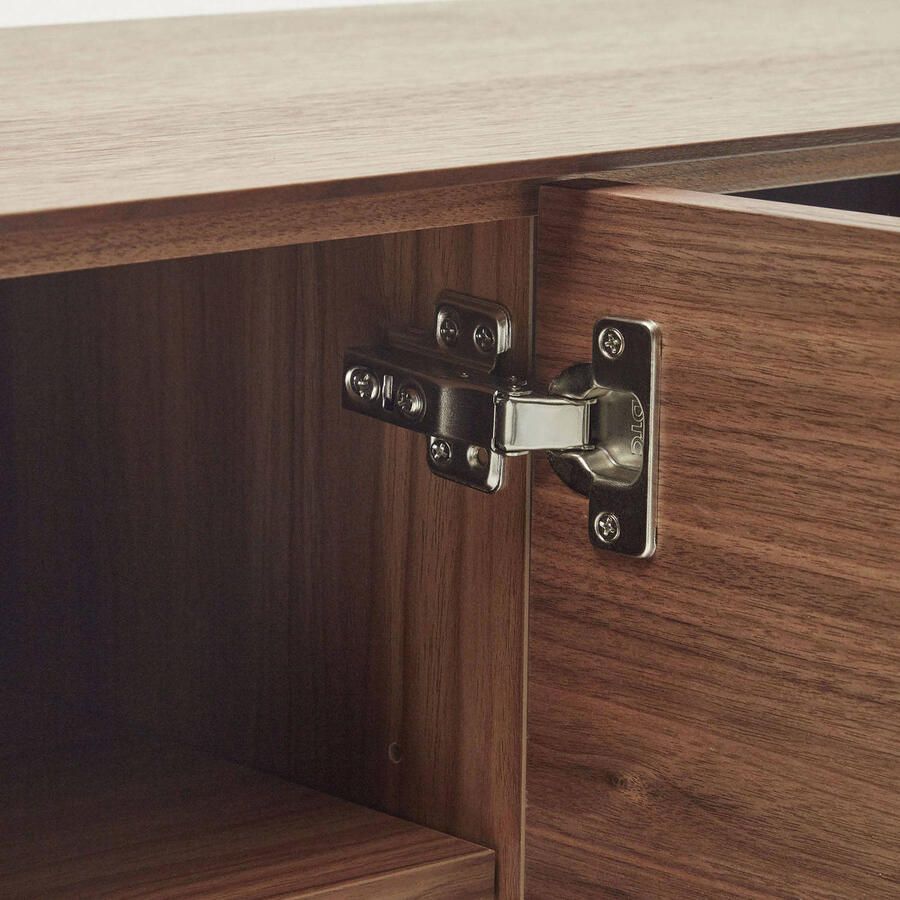 Kave Home Vedrana TV-meubel met 3 deuren in walnootfineer met zwarte stalen poten 195 x 55 cm - Foto 3