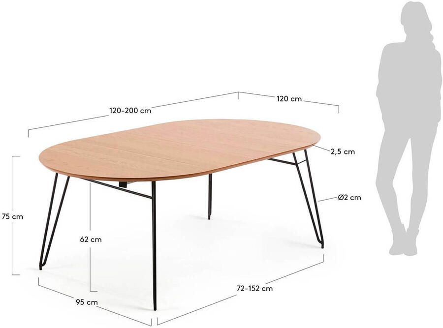 Kave Home Uitschuifbare Ronde Eettafel Novac Ø120 x 120 200cm Naturel - Foto 4