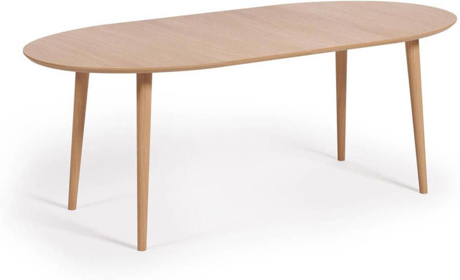 Kave Home Oqui uitschuifbare ovale tafel met eikenfineer en massief houten poten Ø 120 (200) x 90 c - Foto 3