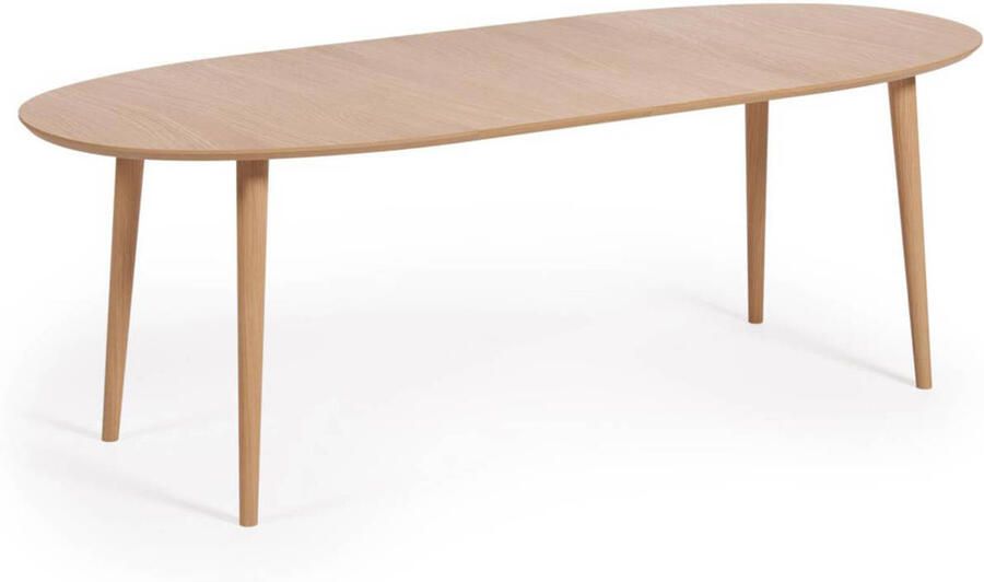 Kave Home Oqui ovale uitschuifbare tafel in eiken fineer met massief houten poten Ø140 (220) x 90 cm - Foto 4