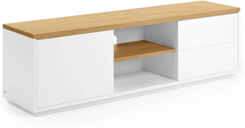 Kave Home Abilen wit gelakt tv-meubel van eikenfineer met 1 deur & 2 lades 150 x 44 cm FSC 100%