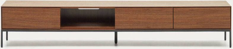 Kave Home Vedrana TV-meubel met 3 laden in walnootfineer met zwarte stalen poten 195 x 35 cm - Foto 5
