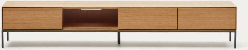 Kave Home Vedrana TV-meubel met 3 laden in eikenfineer met stalen poten 195 x 35 cm - Foto 5