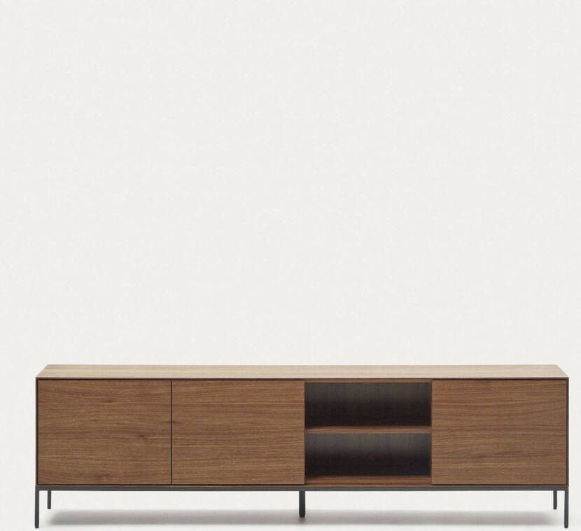 Kave Home Vedrana TV-meubel met 3 deuren in walnootfineer met zwarte stalen poten 195 x 55 cm - Foto 5