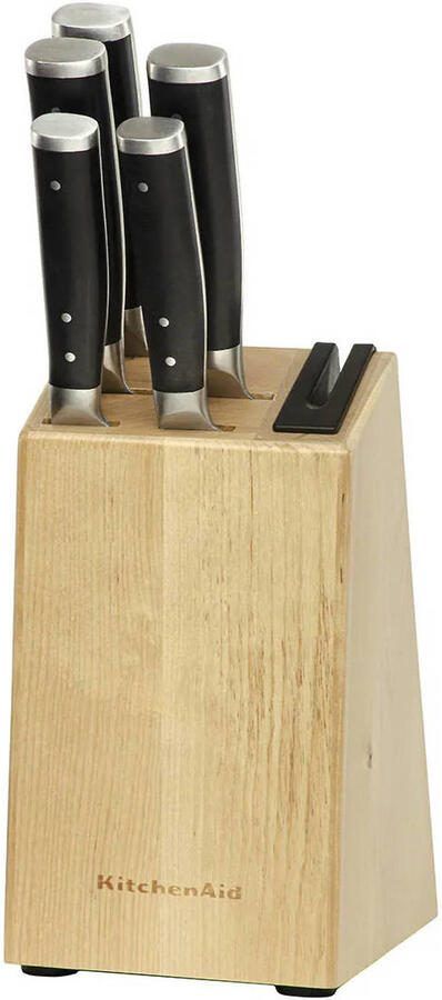 KitchenAid Messenset 5-delig Hoogwaardig Japans Koolstofstaal Berkenhouten Blok - Foto 2