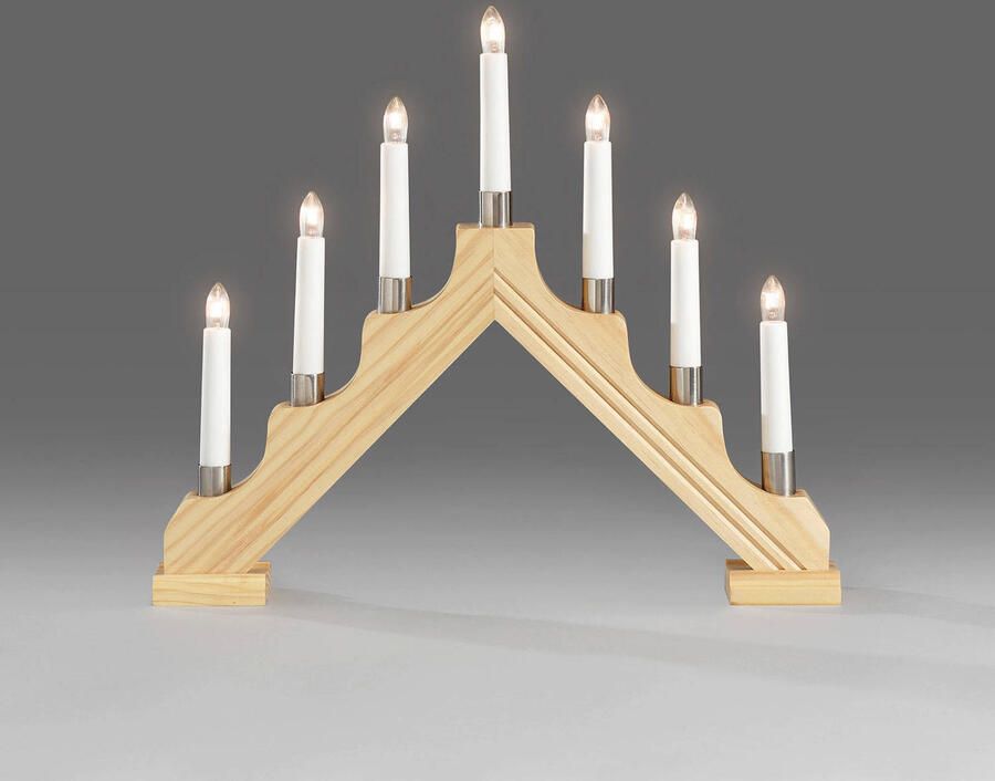 KONSTSMIDE Raamkandelaar Houten kroonluchter met metalen decoratieringen natuur 7 heldere lampen (1 stuk)