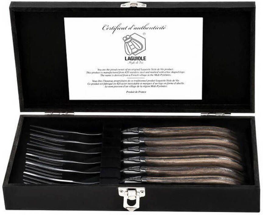 Laguiole Style de Vie Steakvorken Luxury Line Olijfhout 6 stuks - Foto 2