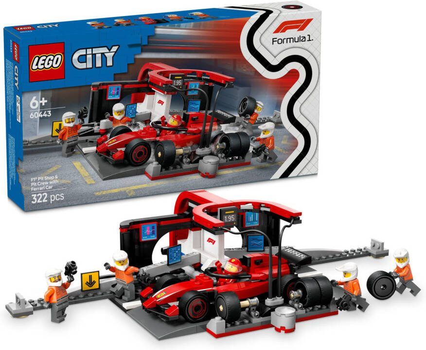 Lego City F1 Pitstop en Pitcrew met Ferrari Auto 60443
