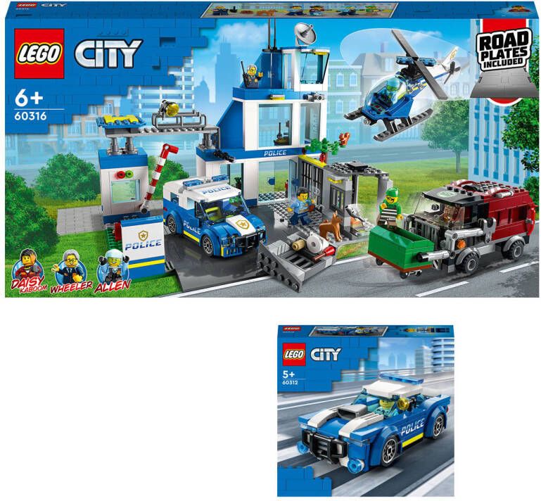 LEGO City Politiebureau 60316 met gratis Politiewagen speelset 60312 nvt