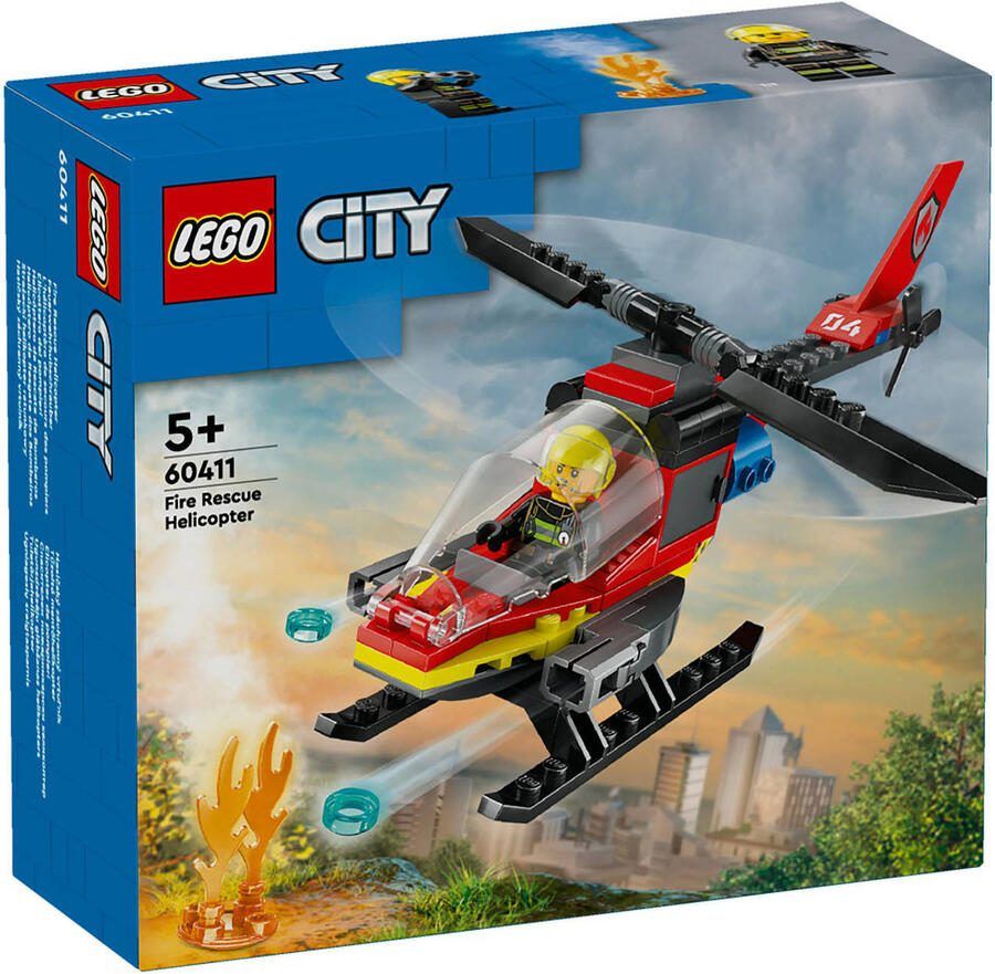 LEGO City Brandweerhelikopter Reddingsvoertuig Speelgoed met Minifiguur van Piloot 60411 - Foto 3