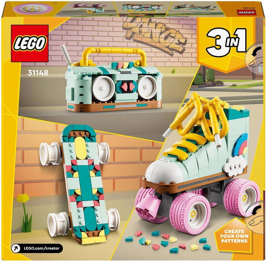LEGO Creator 3-in-1 Retro rolschaats met Mini Skateboard en Gettoblaster Radio Speelgoed 31148 - Foto 3
