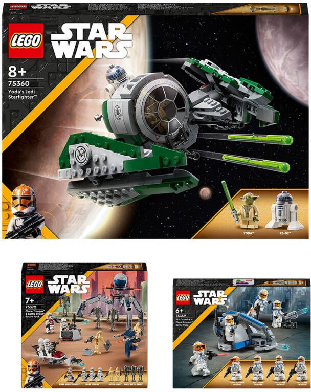 LEGO Star Wars Yoda's Jedi Starfighter 75360 + 332nd Ahsoka's Clone Trooper Battle Pack 75359 + Clone Trooper 75372 & Battle Droid Battle Pack 75372