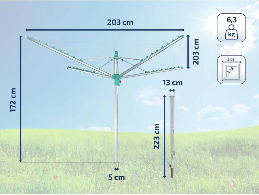 Leifheit droogmolen Linomatic 500 easy incl. bodemhuls 50 m drooglengte 5 wasmachineladingen - Foto 5