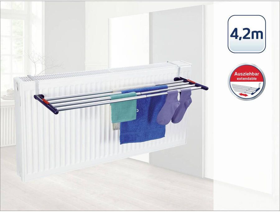 Leifheit hangend droogrek Quartett 42 uitschuifbaar aluminium 4 2 m drooglengte (uitschuifbaar tot 1 05M)