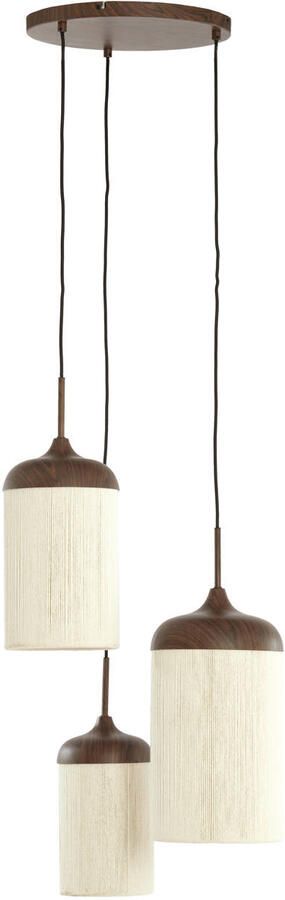 Light & Living Hanglamp Dania 3-lamps Bruine houtlook en touw Crème Donkerbruin Rond