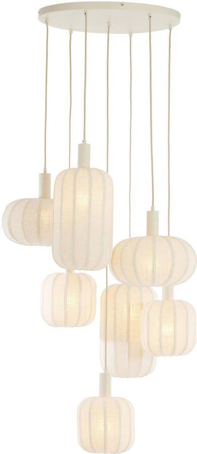 Light & Living Hanglamp Tufia 7-lamps Linnen Crème Rond