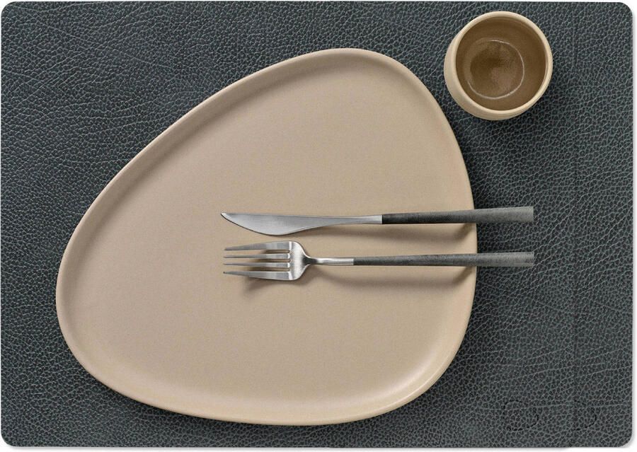 LIND DNA Placemats Hippo Leer Black Anthracite 45 x 35 cm 2 Stuks