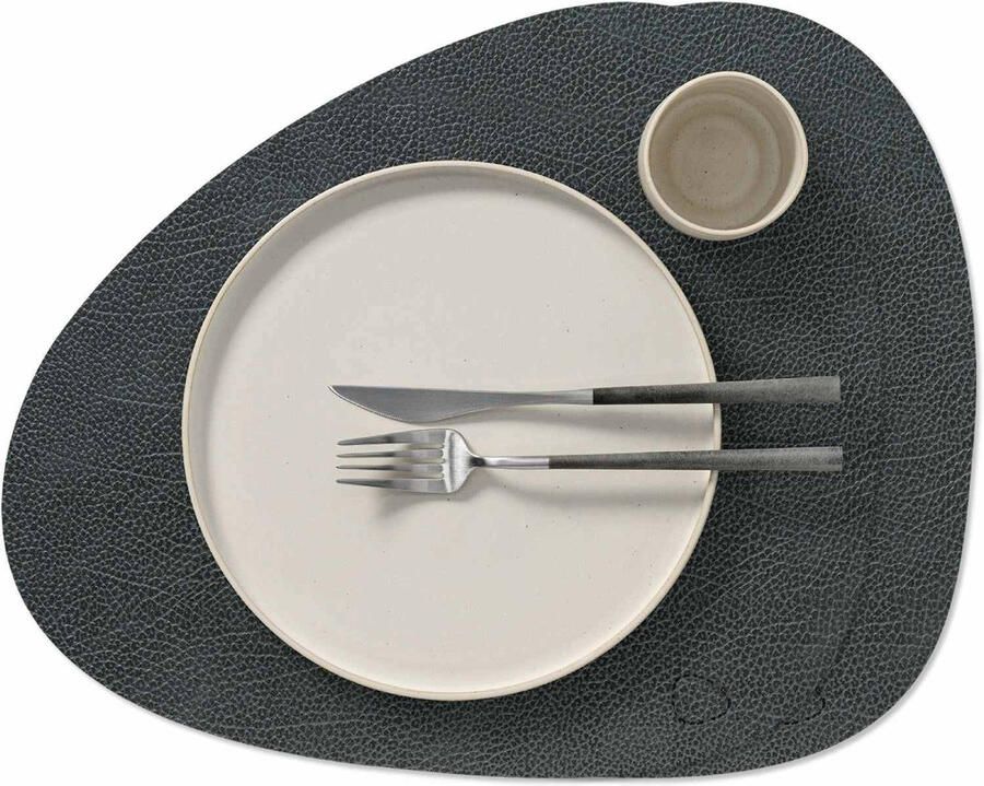 LIND DNA Placemats Hippo Leer Black Anthracite Curved 44 x 37 cm 2 Stuks