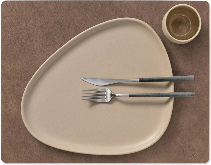 LIND DNA Placemats Nupo Leer Brown Sand dubbelzijdig 45 x 35 cm 2 Stuks