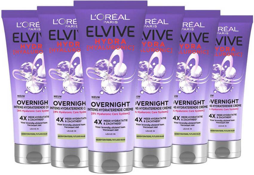 L'Oréal Paris Elvive Hydra Hyaluronic overnight cream 6x 200 ml voordeelverpakking