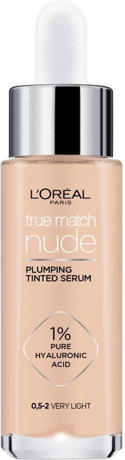L Oréal Paris L'Oréal Paris True Match Nude Volumegevend Getint Serum Foundation met hyaluronzuur 0.5-2 Very Light 30ml Vegan