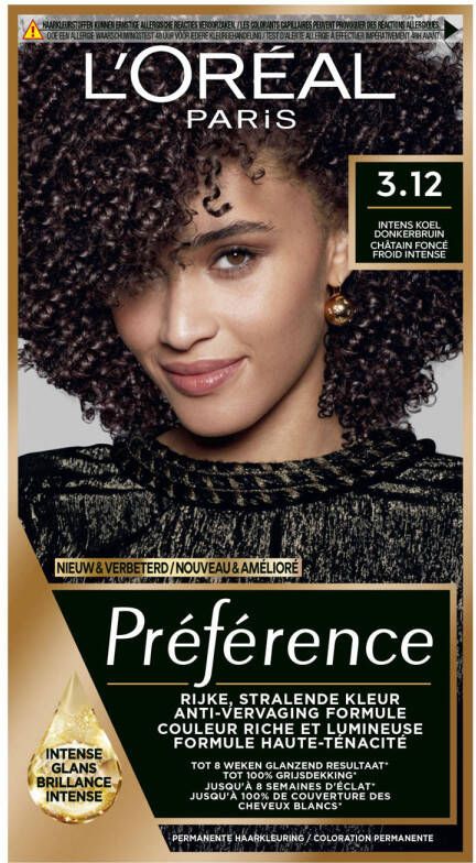 L'Oréal Paris permanente haarkleuring 3.12 Intens Koel Donkerbruin