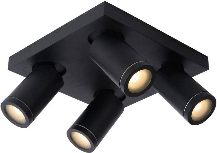 Lucide TAYLOR Plafondspot Badkamer LED Dim to warm GU10 4x5W 2200K 3000K IP44 Zwart