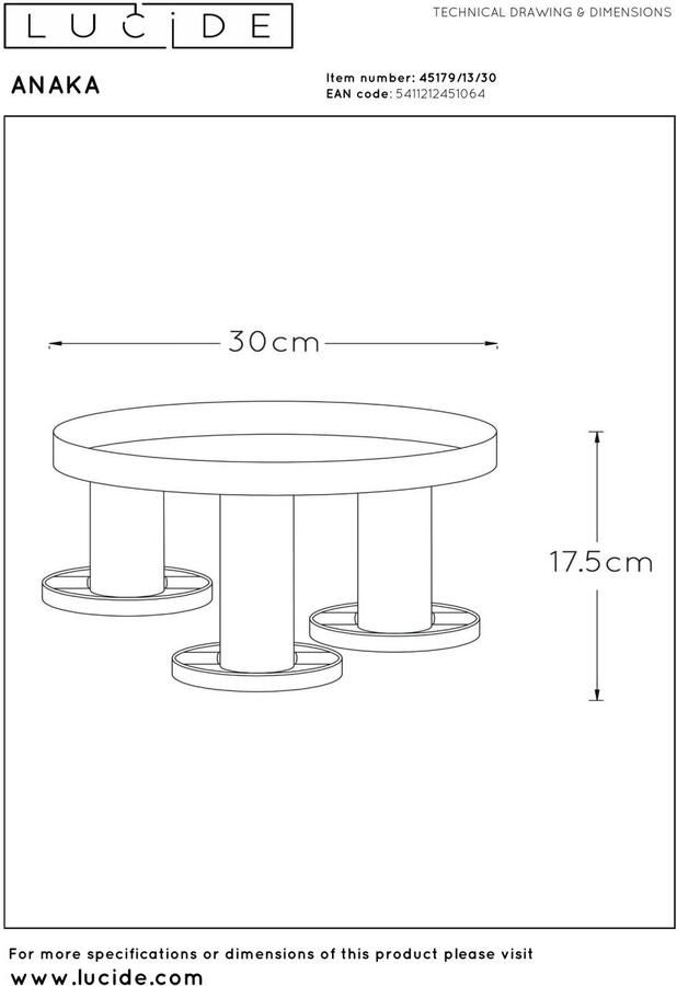 Lucide Plafondlamp Anaka Zwart Messing ⌀30cm 3xe27 - Foto 3