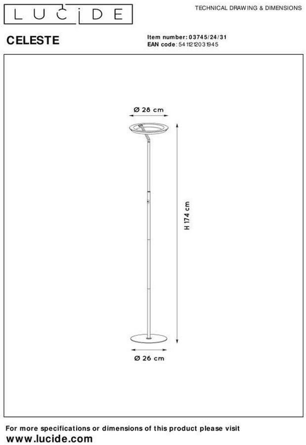 Lucide CELESTE Vloerlamp Ø28 cm LED Dimb. 1x21W 2700K Wit - Foto 2