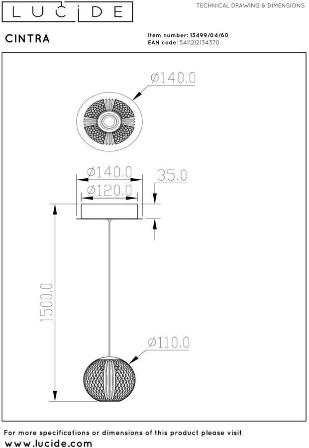 Lucide CINTRA Hanglamp Ø 14 cm LED 1x5 7W 2700K Transparant - Foto 3