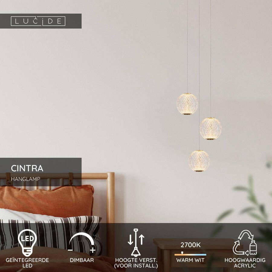 Lucide CINTRA Hanglamp Ø 25 cm LED Dimb. 3x4 7W 2700K Transparant - Foto 2