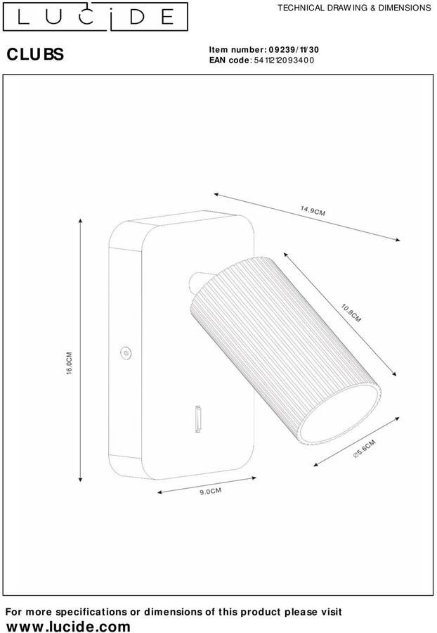 Lucide CLUBS Bedlamp 1xGU10 Zwart