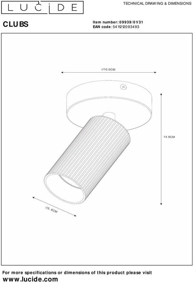 LUCIDE Plafondspot Clubs Wit ⌀10cm Gu10