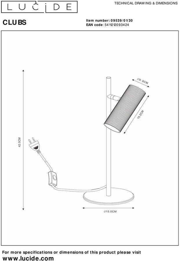 Lucide CLUBS Tafellamp 1xGU10 Zwart - Foto 3