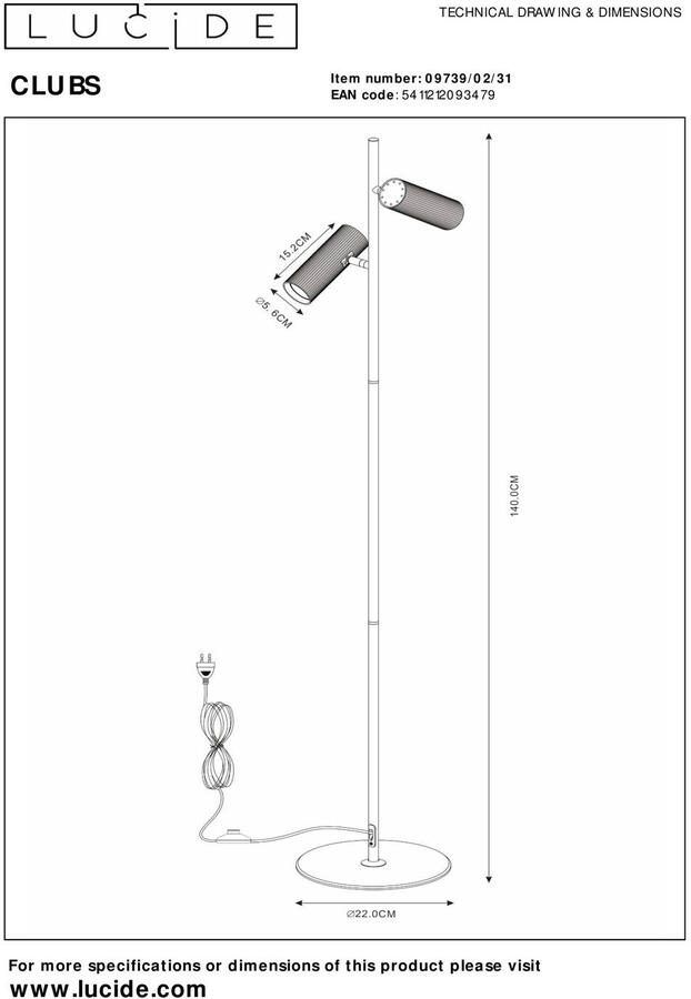 Lucide CLUBS Vloerlamp 2xGU10 Wit - Foto 3