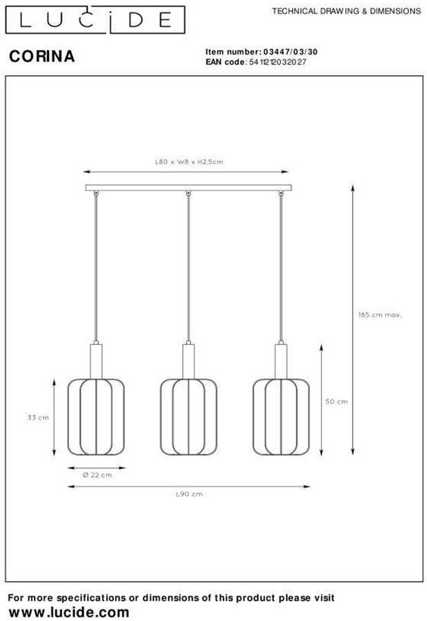 Lucide CORINA Hanglamp 3xE27 Zwart - Foto 2