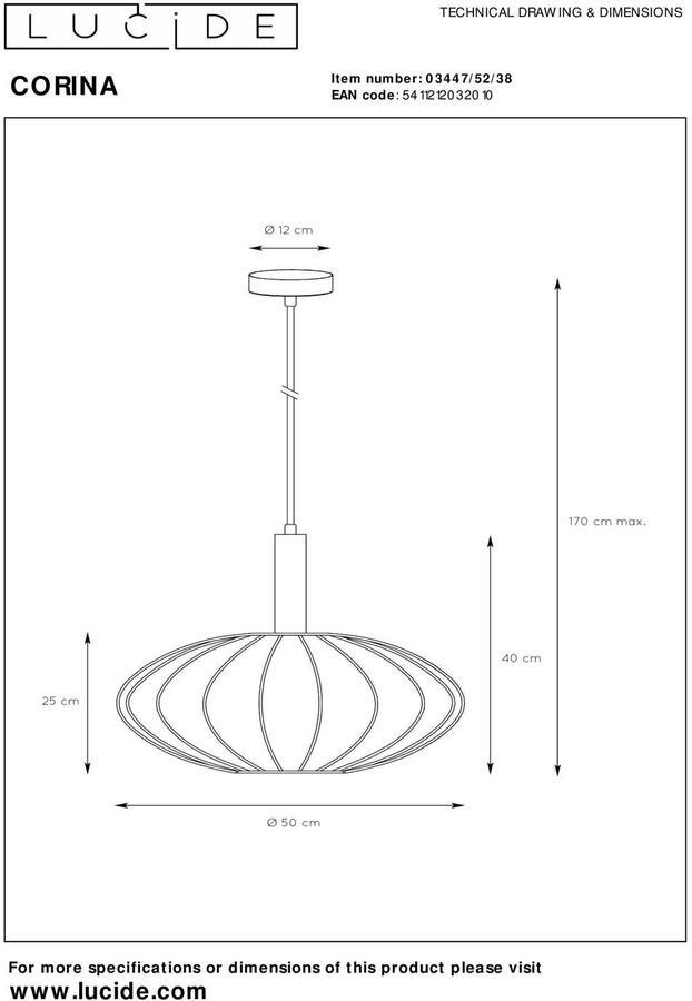 Lucide CORINA Hanglamp Ø 50 cm 1xE27 Beige - Foto 3
